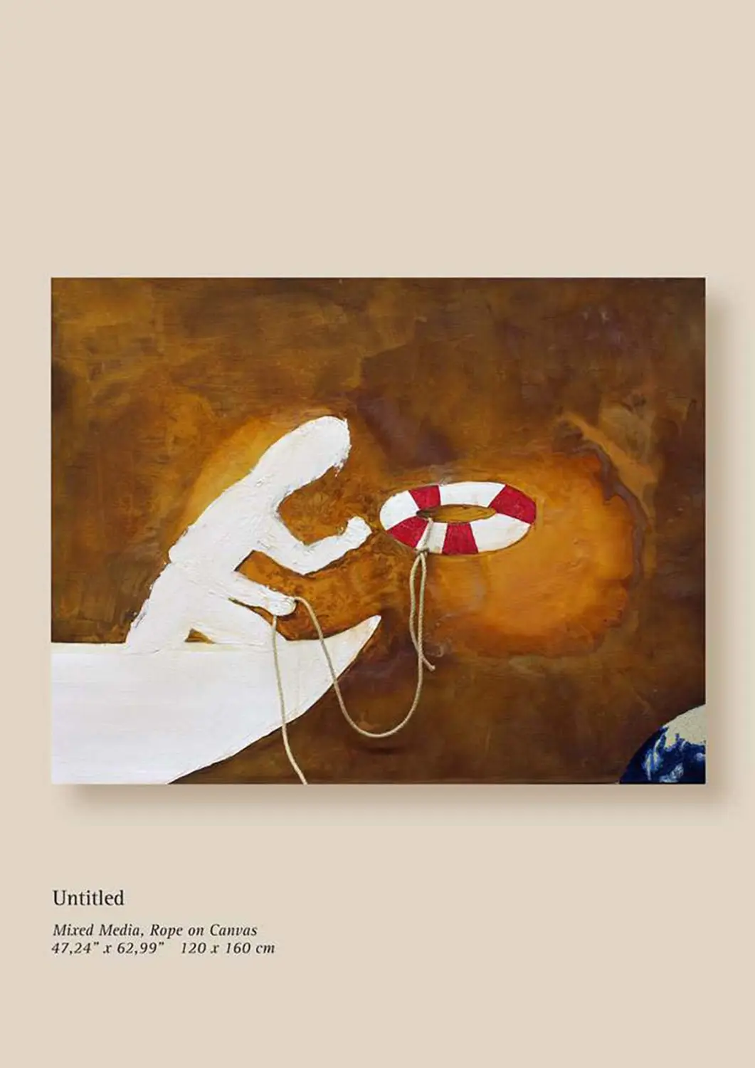 Zwego GmbH – ein abstraktes, figuratives Kunstwerk mit der weißen Silhouette einer Person, die nach einem rot-weißen Rettungsring greift